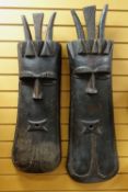 TWO LARGE TOMA HORNED MASKS, 102cms high (2)