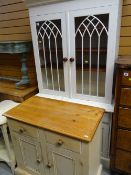 ASSORTED PAINTED PINE FURNITURE including a glazed bookcase and side cabinet (2)