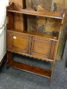 LATE VICTORIAN ARTS & CRAFTS OAK HANGING SHELF CABINET, 58 x 14 x 81cms