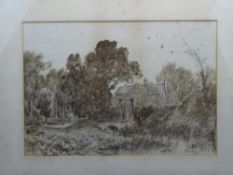 GEORGE SHEFFIELD colourwash - country scene amongst trees, signed and dated 1874, 42 x 45cms (for
