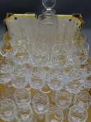 CUT GLASS SQUARE DECANTER & STOPPER with a selection of drinking glassware