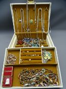 VINTAGE JEWELLERY CASE & CONTENTS including two small nine carat gold rings, approximately ten