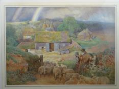 CHARLES J ADAMS (1859-1932) large gilt framed print - titled 'Kentish Rainbow', depicting a farmer