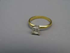 EIGHTEEN CARAT GOLD SQUARE CUT DIAMOND SOLITAIRE RING, 0.50 carat stone in a stand-up mount, 2.