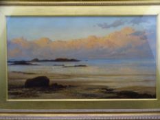 EDITH BULLOCK oil believed on canvas under glass - expansive sunset coastal scene with fine