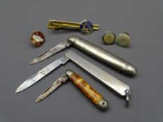 VINTAGE POCKET KNIVES, collar studs and tie clips