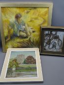 T WORTLEY mixed media sketch - three men at a table, dated '72, 24 x 21.5cms, J HALL oil on