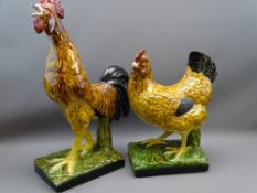 TWO LARGE COCKEREL ORNAMENTS, the tallest 54cms H