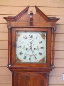 CIRCA 1840 OAK LONGCASE CLOCK, 13ins square painted dial before a twin weight pendulum driven