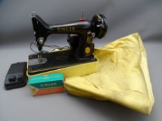 SINGER 99K SEWING MACHINE with foot pedal in a plastic stand with vinyl cover