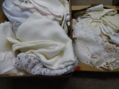 VINTAGE & LATER HOUSEHOLD LINEN, a quantity in two boxes