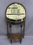 HADDON BRAND VINTAGE OAK TABLE CANTEEN of EPNS cutlery on barley twist supports with lower shelf,