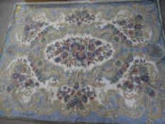 KASHMIRI HAND STITCH WOOL CHAIN RUG, classical Indian floral Cartouche and border, 163 x 128cms