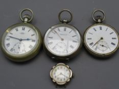 THREE VINTAGE POCKET WATCHES with a circa 1900 lady's wristwatch, various conditions and metals, two