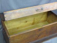 ANTIQUE PINE LIDDED CAPTAIN'S CHEST with iron carry handles, 50cms H, 107cms W, 52cms D