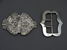 VICTORIAN SILVER BELT BUCKLE of large form, maker Lawrence Emanuel 1899, plus a believed silver