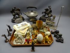 COLLECTABLE ANIMAL/TEDDY FIGURINES and metalware including two spelter knights on horseback