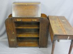ANTIQUE OAK PEMBROKE TABLE, 71.5cms H, 81cms L, 39.5cms W and a circa 1920s bookcase/bureau,