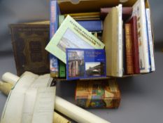 1872 LEATHER SPINE HOLY BIBLE with a quantity of vintage and other books, a 1915 Christmas card with