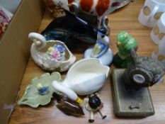 VINTAGE BATTERY OWL LAMP with a selection of ornamental animal, bird and Art Deco lady figurines