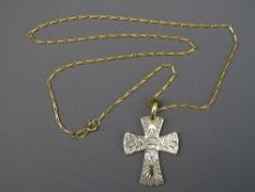 NINE CARAT GOLD ON MOTHER OF PEARL CROSS with nine carat gold necklace, 8.3grms