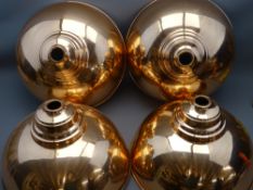 FOUR EXCELLENT SPUN COPPER CEILING LIGHT SHADES, 41cm diameters