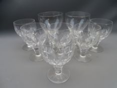 SIX STUART CRYSTAL GLASSES with a pair of Victorian rummers having knopped stems