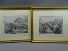 19th CENTURY BRITISH SCHOOL, well preserved pair of pencil landscapes - depicting Snowdonia