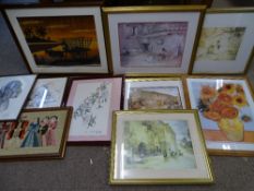 SIR WILLIAM RUSSELL FLINT four framed prints with an additional quantity of framed pictures and