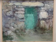 G V GADD watercolour - stable door within an old stone wall, 22.5 x 28cms