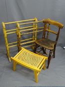 VINTAGE & LATER FURNITURE PARCEL, four pieces to include two reproduction towel rails, a cane top