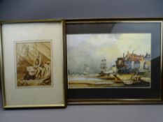 19th CENTURY PEN & BROWN INK SKETCH of two soldiers wrestling, monogrammed and dated lower left,