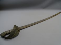 LATE 19th CENTURY NAVAL OFFICER'S SWORD, 90cms long, no scabbard, shagreen grip with lion head