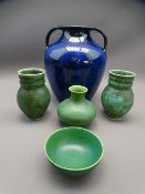 PILKINGTONS LANCASTRIAN, Bourne Denby and other vases and bowls, five items, 23.5cms H the largest