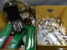 GOOD LARGE SELECTION OF HOUSEHOLD CUTLERY, EPNS, wine utensils ETC