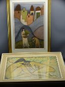 CHRISTA DE KOCK pastel - study of figures gathering crops, 58 x 39cms and OTTO MUELLER mid-century