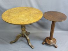 TWO ANTIQUE CIRCULAR TOPPED TABLES to include a mahogany pedestal example on a circular tripod base,