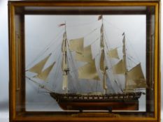 CASED MODEL SHIP - contemporary fully rigged model of the USS Constitution Gun Ship, 80.5cms H,