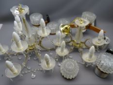 PAIR OF GLASS LUSTRE REPRODUCTION CHANDELIERS and another ceiling lamp ensemble