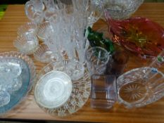 COLOURFUL ART GLASS, cut and other vases and jugs along with other interesting items of moulded