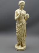 VICTORIAN CAST IRON GARDEN FIGURE OF A MAIDEN holding a lamp, 42cms H