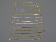 THREE NINE CARAT GOLD NECK CHAINS, 3.4grms, 3.9grms and 1.7grms respectively