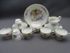 AYNSLEY FLORAL DECORATED TEAWARE and a Rosenthal bird and floral decorated dish, the teaset