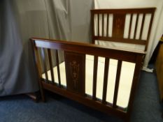 EDWARDIAN INLAID MAHOGANY DOUBLE BEDSTEAD, 137cms W, 202cms L