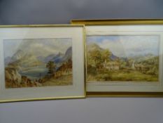 LATE 19th/EARLY 20th CENTURY SCHOOL watercolour - lake and landscape scene with cottages and