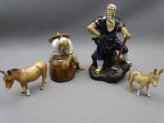 TWO BESWICK MULES and two Shiwan oriental figurines