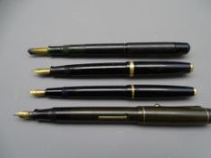 PARKER & OTHER VINTAGE FOUNTAIN PENS x 4, including a black Slimfold and Duofold, both with fourteen