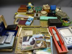 MIXED GROUP OF COLLECTABLES to include vintage lighters, leather wallets, carved and other boxes and