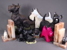 SCOTTY DOG DOOR STOP, black wrought iron and numerous Scotty dog related items including a pair of