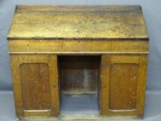 ANTIQUE OAK & PINE KNEEHOLE DESK, the interior with drawers and pigeonholes, 92.5cms H, 116cms W,